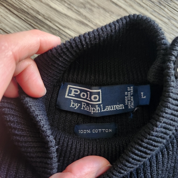 Black Vintage Polo Ralph Lauren ribbed Mockneck Sweater Size Large - Picture 3 of 7